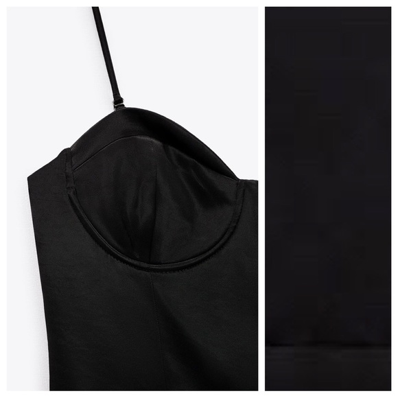 NWT. Zara Black Satin Effect Bustier Bodysuit. Size S. - Picture 5 of 11